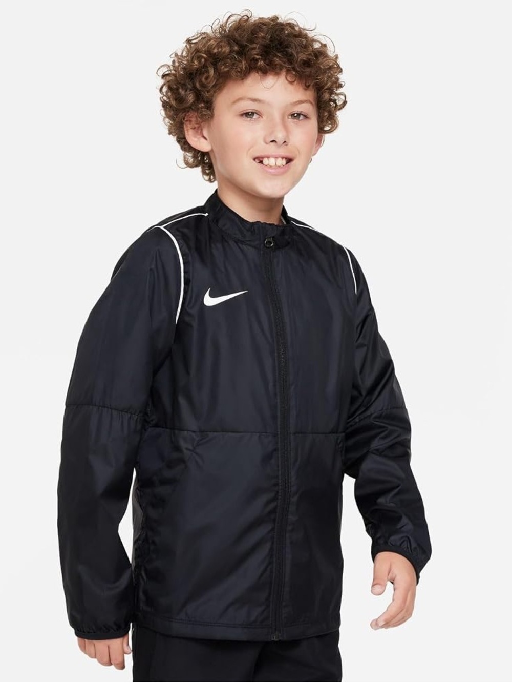 Nike Vintage Y2K Kids Black Windbreaker Jacket White Swoosh Size L